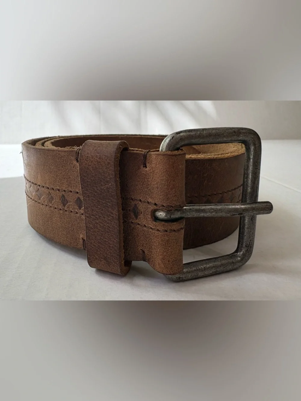 Lucky Brand Brown Wide Leather Belt Square Brass Buckle - Size 32 BK M0201